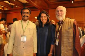 With BJP Gen Secy Ram Madhav (Left) and Congresswoman Tulsi Gabard (Center) 