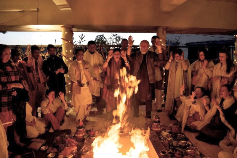 Ceremony during a yoga retreat in India